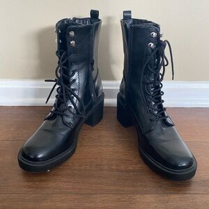 MIA Black Lace-Up Chunky Heel Combat Boots